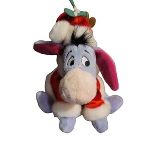Disney EEYORE  Santa eeyore in a Santa suit and hat bird on head stuffed Animal